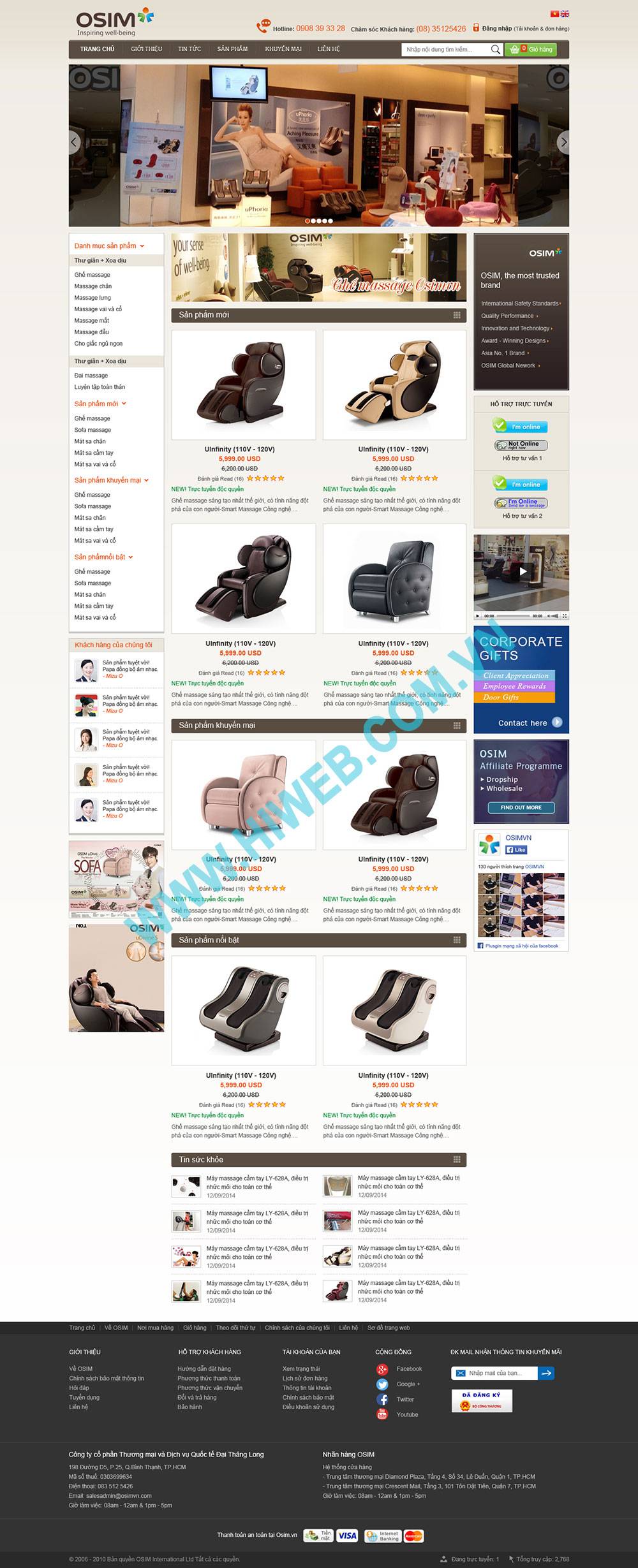 Mẫu thiết kế website kinh doanh ghế Massage OSIM