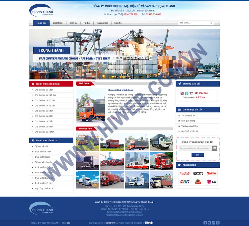 Mẫu website công ty vận tải Trọng Thành