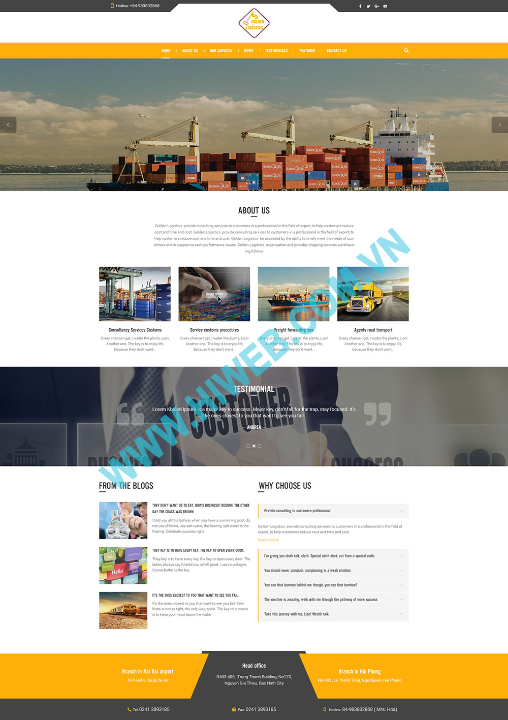 Mẫu thiết kế website công ty Logistics Golden